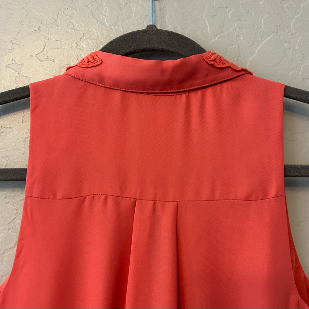 ⭐️LC Lauren Conrad salmon coral color sleeveless dress with lace collar size 0 - Picture 12 of 16